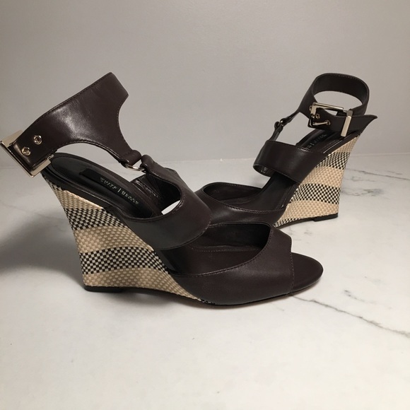 White House Black Market Shoes - White House Black Market Brown & Cream Wedge Heels